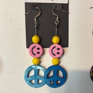 Fun Y2K Chunky Smiley Face + Peace Sign Dangles | Handmade Statement Earrings 🤩